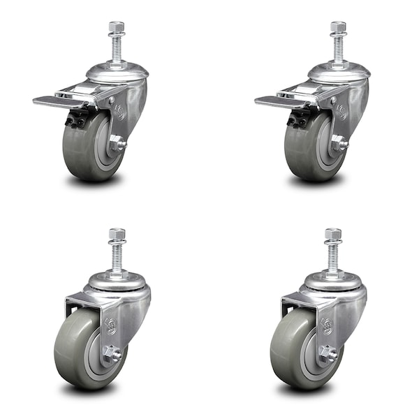Service Caster 3.5 Inch Gray Polyurethane Swivel 10mm Stem Caster Total Lock Brake, 2PK SCC-TSTTL20S3514-PPUB-M1015-2-S-2 - main